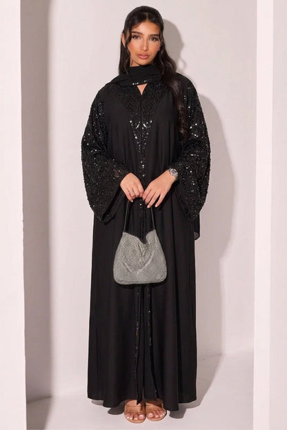 Noir Abaya mit Strass und Tuch