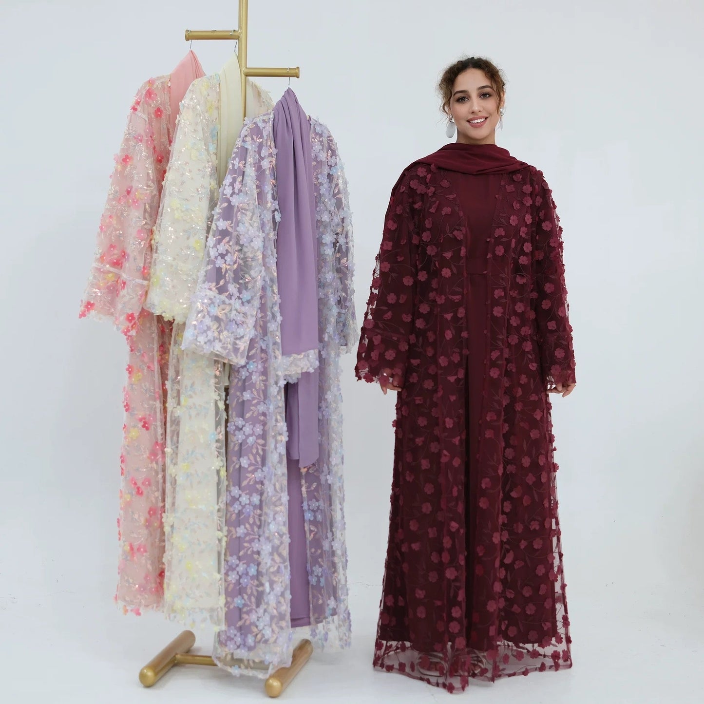 Abaya mit Kimono im Blumenmuster